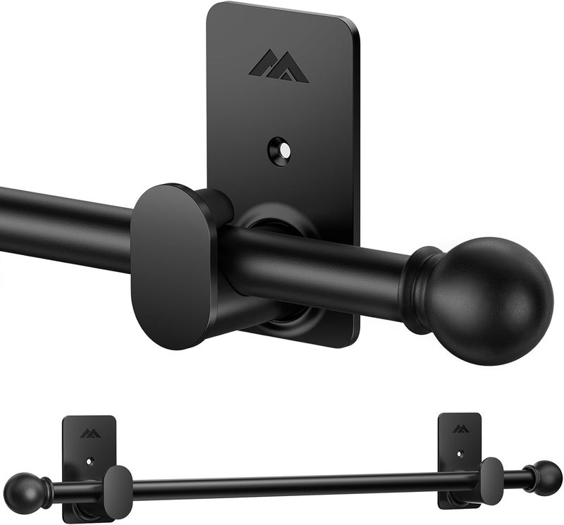 ZNONOX Curtain Rods No Drilling for Windows 30 to 45 Inches,5/8 Inch Diameter No Drill Curtain Rod Set with 3M Adhesive Brackets, Black - Image 1